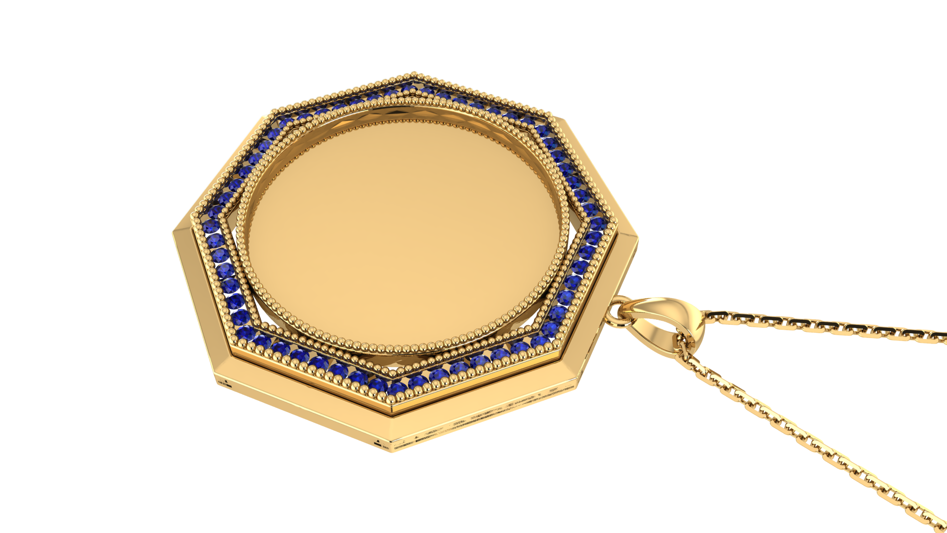 RKC 0.50 Ct Sapphire Gemstone Memory Photo Pendant Necklace 14k Yellow Gold Plated Weight 5.30gm And Height 25.50 mm