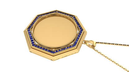 RKC 0.50 Ct Sapphire Gemstone Memory Photo Pendant Necklace 14k Yellow Gold Plated Weight 5.30gm And Height 25.50 mm