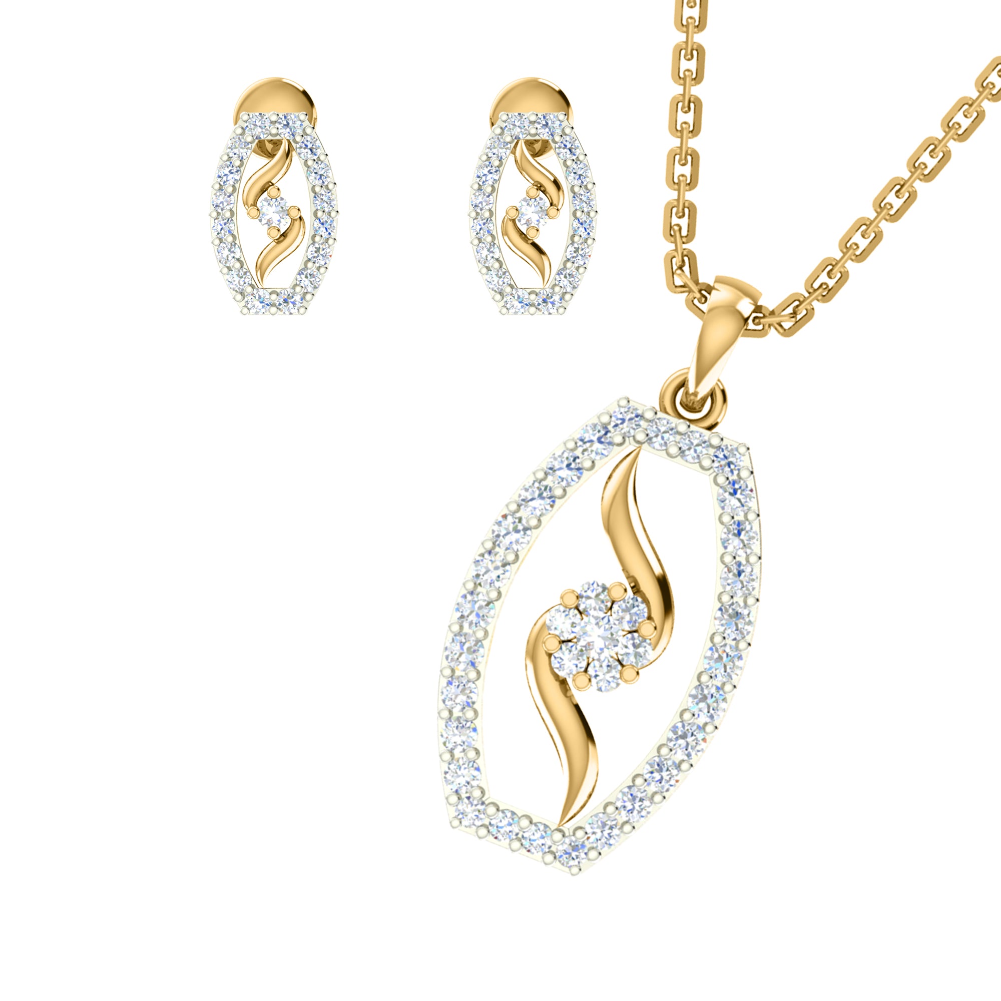 RKC 925 Silber Golden Gesamtgewicht 0,89 ct Moissanit Anhänger Gewicht 3,50 gm und Gewicht Ohrring 2,00 gm Set mit 14K Gelbgold plattiert
