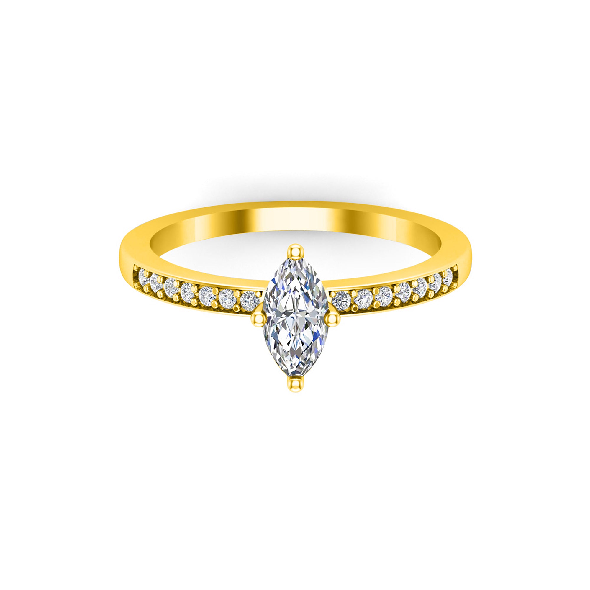 Solitario RKC Marquise Moissanite con accenti Fede nuziale in argento 925 placcato oro giallo 1,60 g