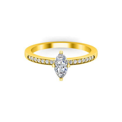 Solitario RKC Marquise Moissanite con accenti Fede nuziale in argento 925 placcato oro giallo 1,60 g