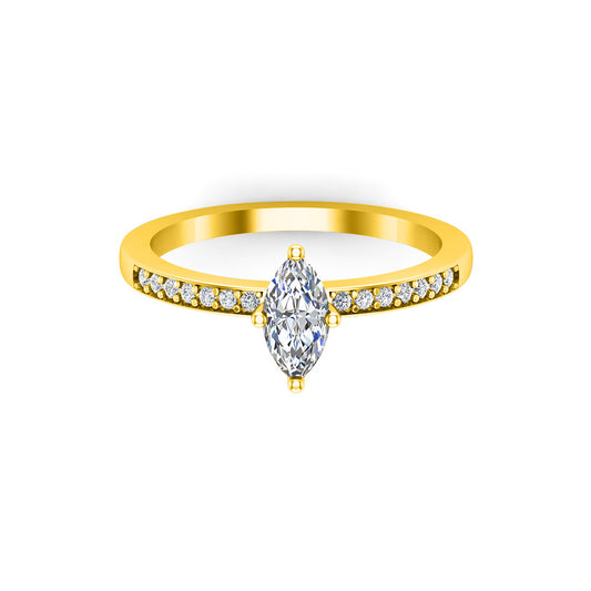 RKC Marquise Moissanite Solitaire აქცენტებით საქორწინო ბეჭედი ყვითელი ოქროთი მოოქროვილი 925 ვერცხლი 1.60 გ