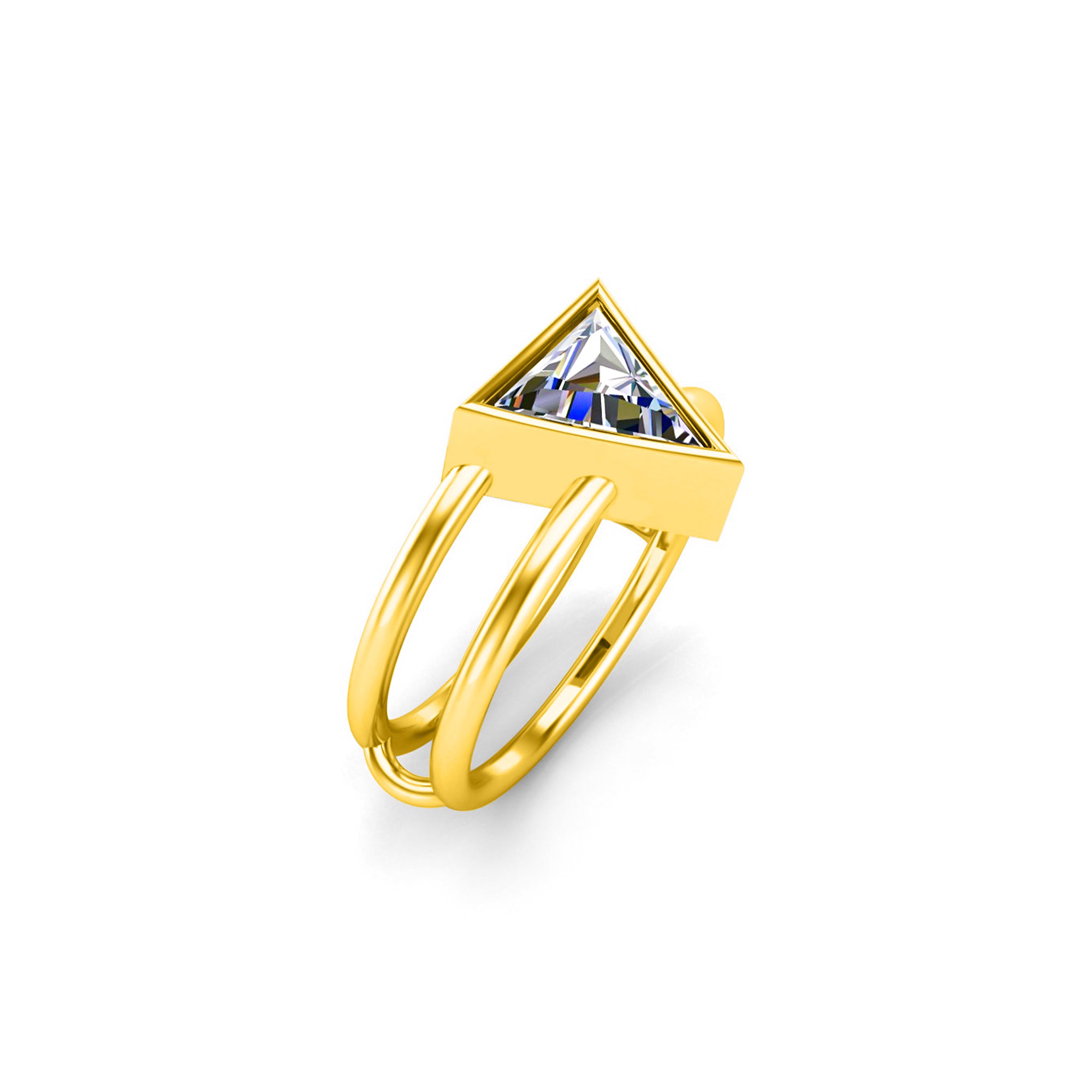 RKC Damen-Ehering mit Trillion-Schliff, Moissanit, 925er Sterlingsilber, 14 Karat Gelbgold vergoldet, Gewicht 3 g, Breite 5,70 mm