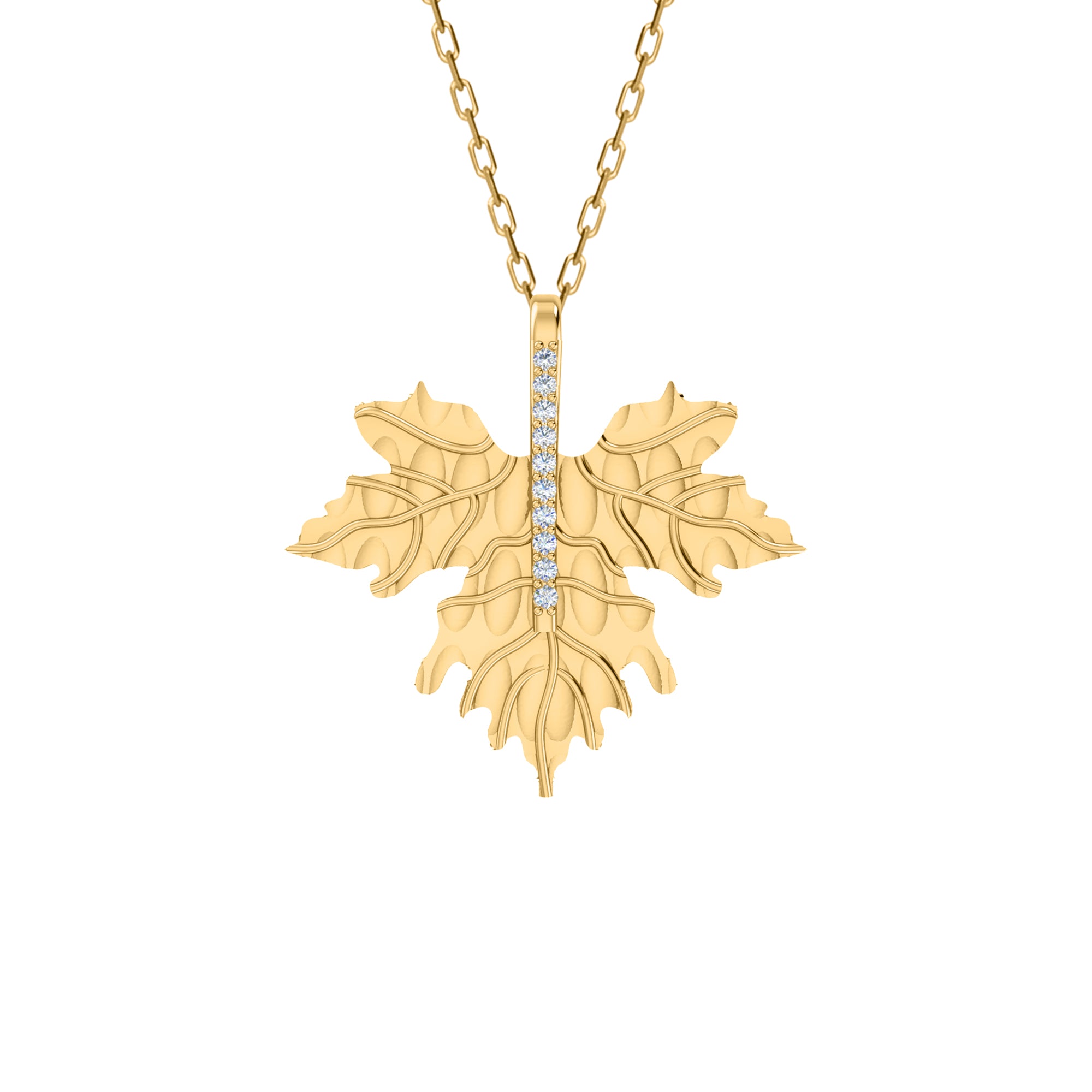 RKC 0,09 Karat Moissanit-Blatt-Anhänger, 925er Silber, Schmuck, 14 Karat Gelbgold vergoldet, Gewicht 5,60 g, Höhe 24,40 mm