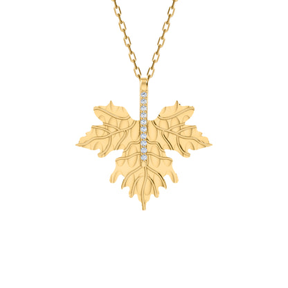 RKC 0,09 Karat Moissanit-Blatt-Anhänger, 925er Silber, Schmuck, 14 Karat Gelbgold vergoldet, Gewicht 5,60 g, Höhe 24,40 mm