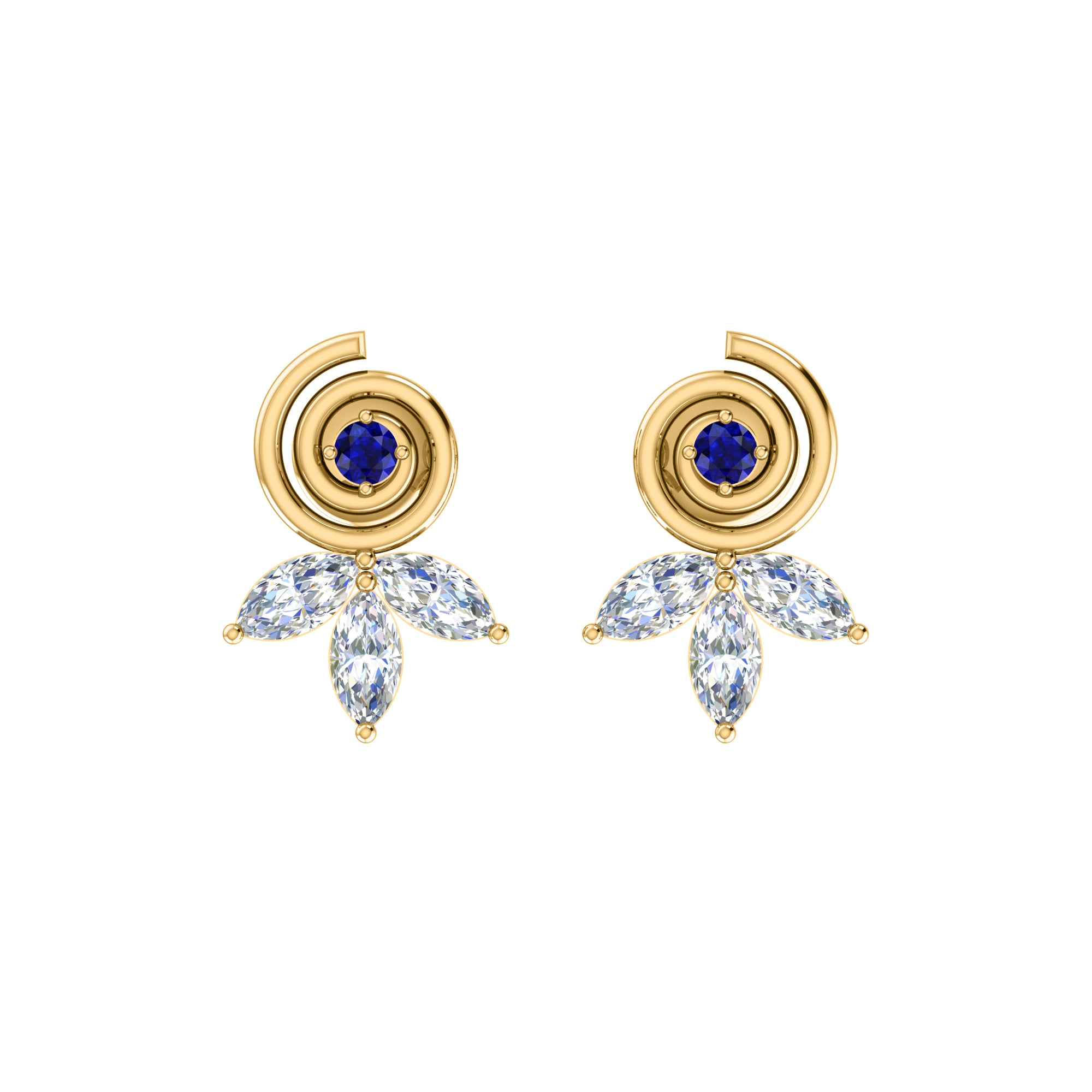 RKC Damen-Ohrring „Blume“ aus 925er-Sterlingsilber, 14 Karat Gelbgold mit einem Gesamtgewicht von 1,40 g, Höhe 11,40 mm