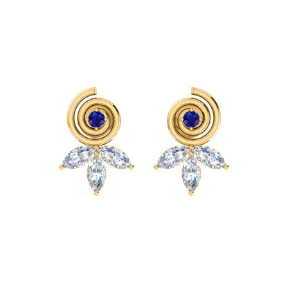 RKC Damen-Ohrring „Blume“ aus 925er-Sterlingsilber, 14 Karat Gelbgold mit einem Gesamtgewicht von 1,40 g, Höhe 11,40 mm