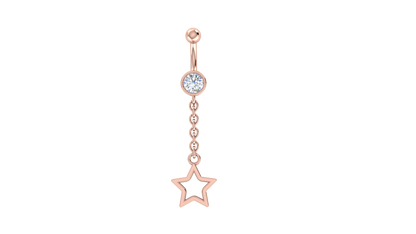 RKC JEWELRY 925 Sterling Silber Drop Star Damen-Bauchnabel, 14 Karat Gelbgold vergoldet, Gewicht 1,20 GM, Höhe 35 mm