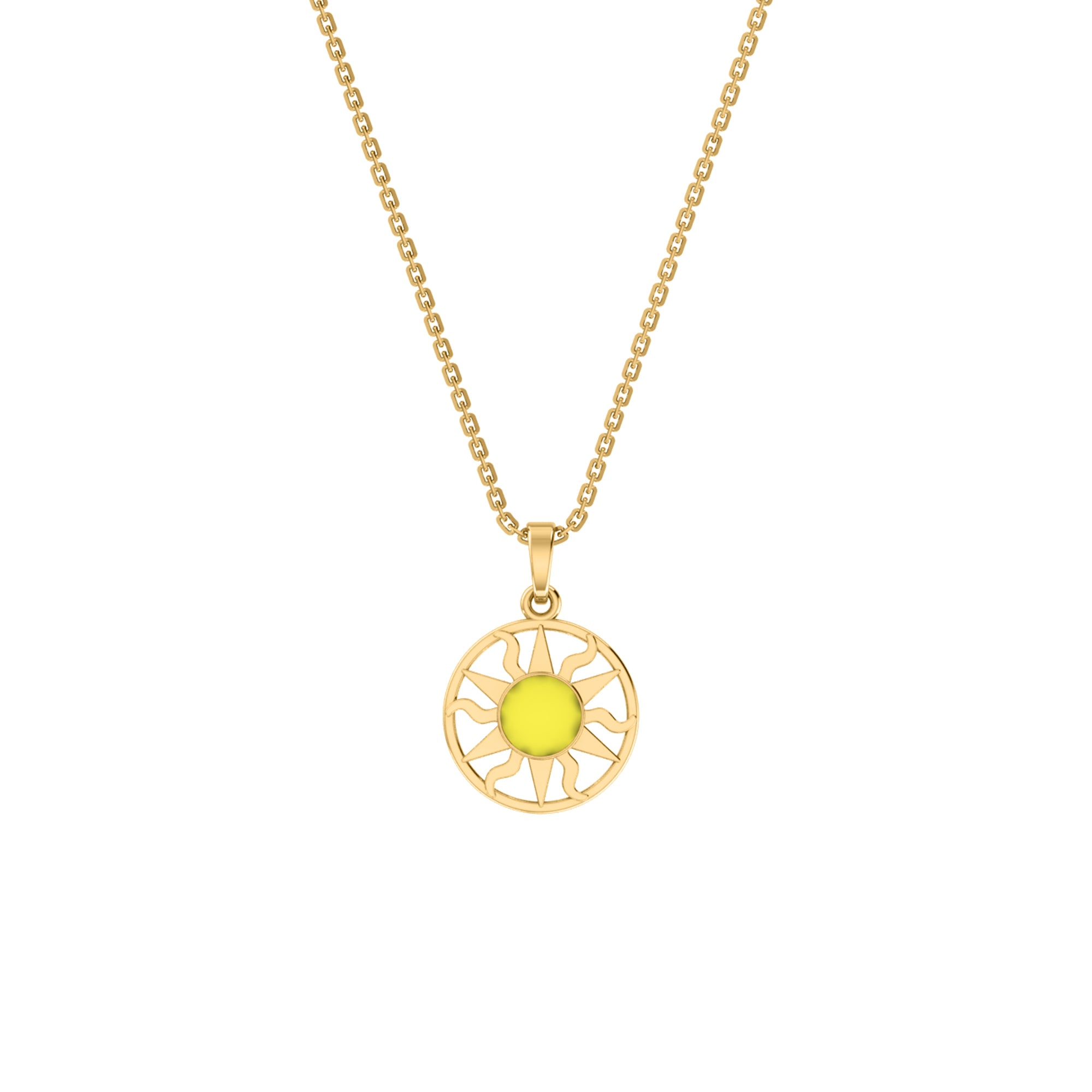 RKC Emaille-Sonnenanhänger, 925er Silberschmuck, 14 Karat Gelbgold vergoldet, Produktgewicht: 4,00 g, Höhe: 12,50 mm