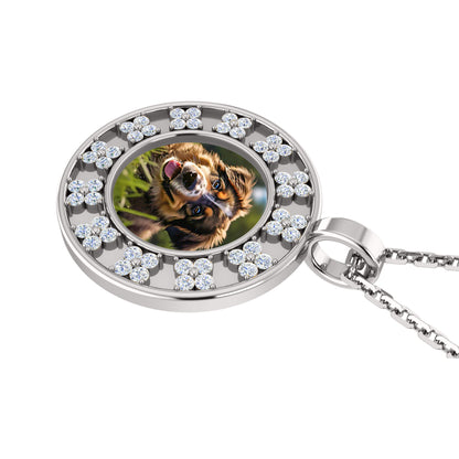 Ciondolo con foto Halo in Moissanite da 0,48 ct, gioielli in argento 925, placcato in oro giallo 14 carati, peso 5 g, altezza 20 mm