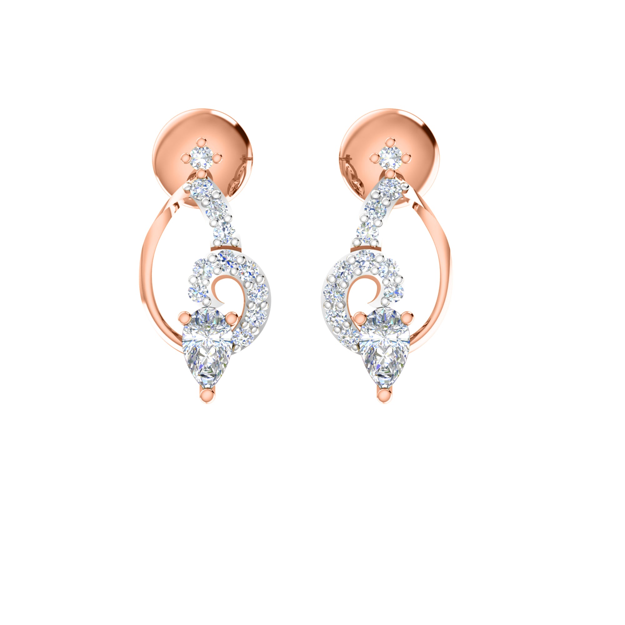 RKC 925 Silber Golden Gesamtgewicht 0,42 ct Moissanit Anhänger Gewicht 3,20 gm und Gewicht Ohrring 2,10 gm Set mit 14K Roségold plattiert