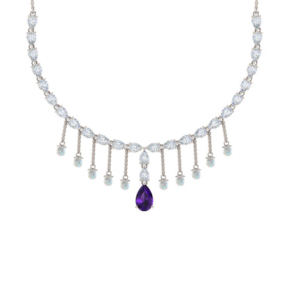 RKC Silver Statement Necklace 24 Carat Cubic Zirconia Necklace For Our Better Half Person Weight- 15gm