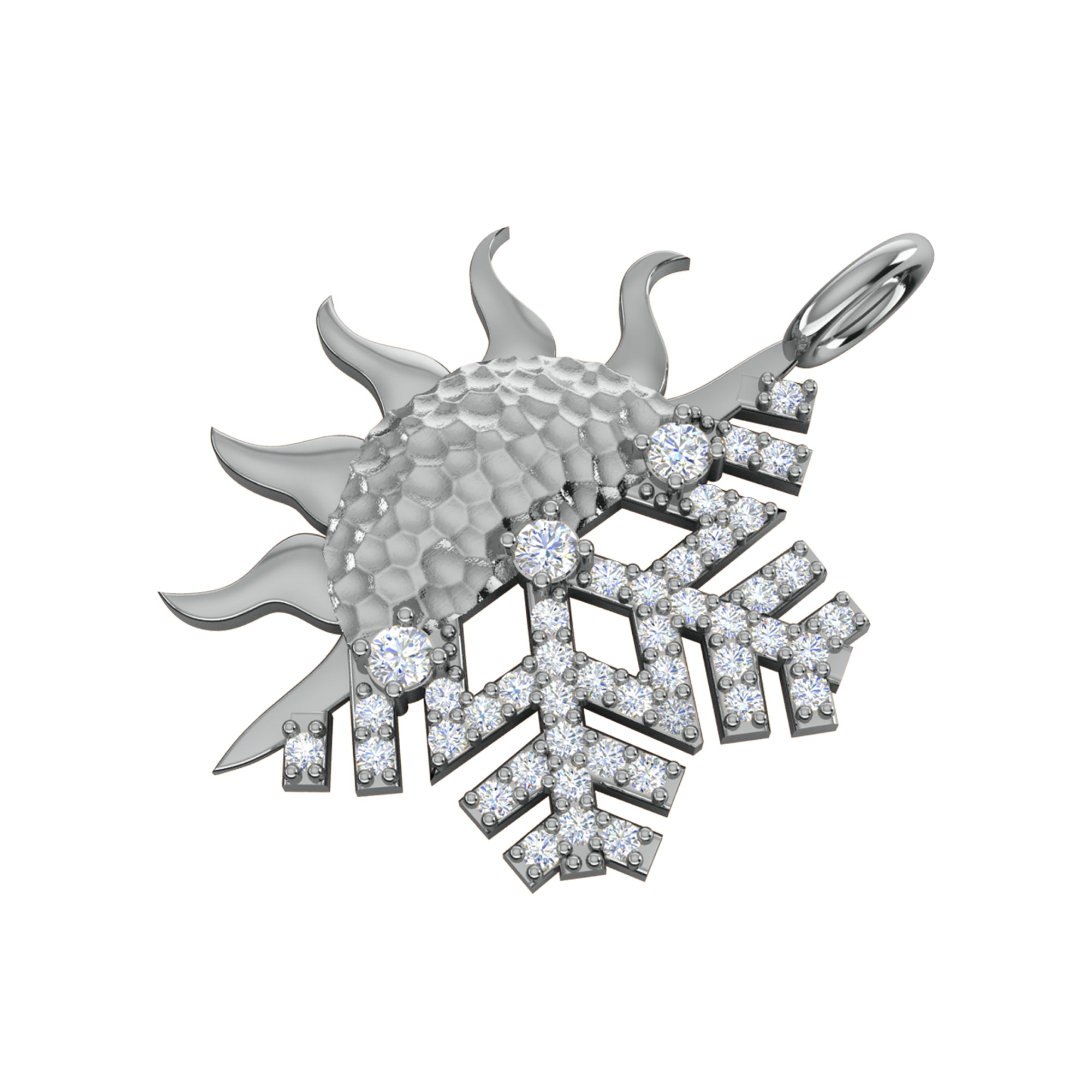 RKC Ciondolo con sole e fiocco di neve in moissanite da 0,47 ct, gioielli in argento 925, placcato in oro giallo 14 carati, peso 4,50 g, altezza 29 mm