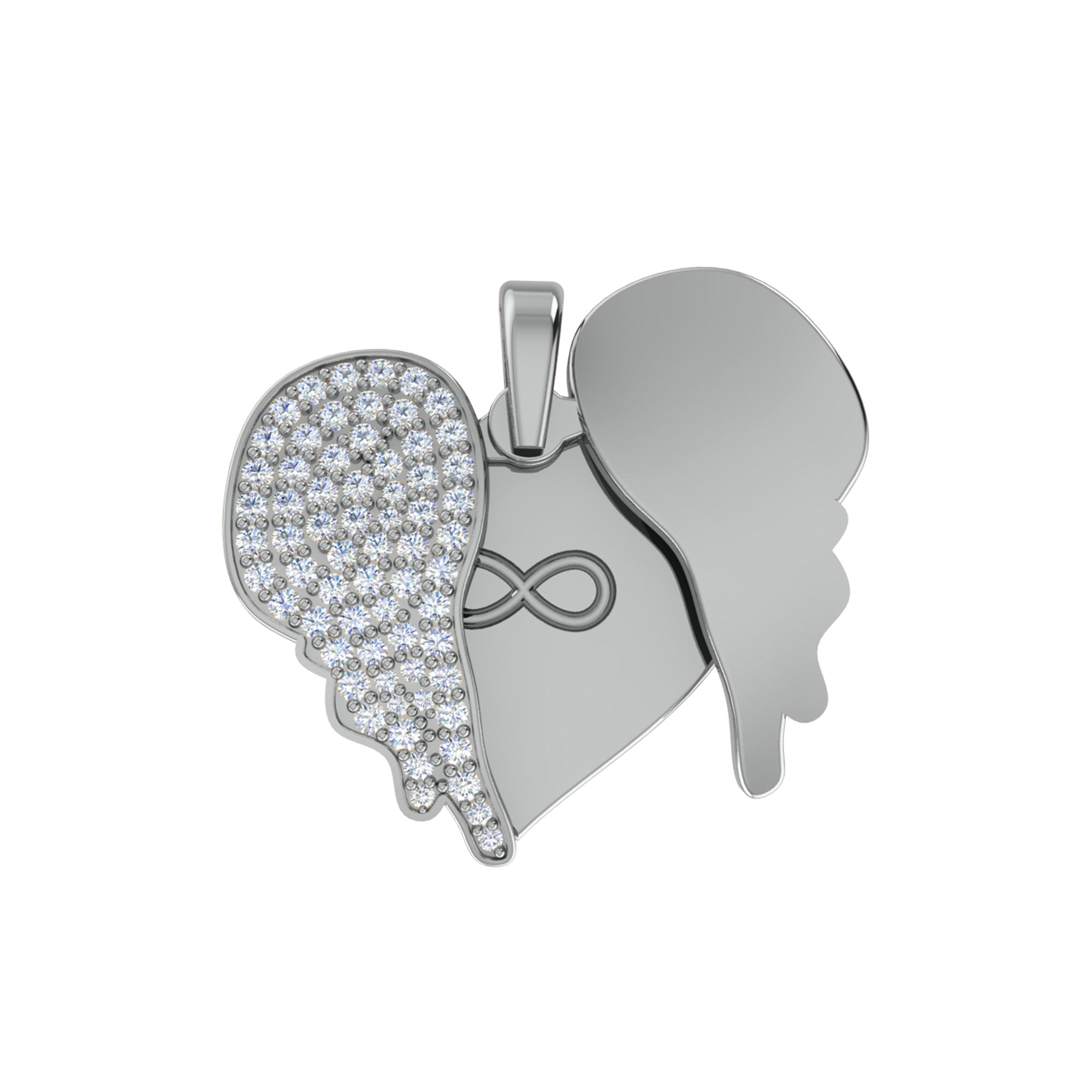 RKC Ciondolo a forma di cuore con ala di moissanite da 0,61 ct, gioielli in argento 925 placcato in oro rosa 14 carati, peso 6 g, altezza 23,50 mm