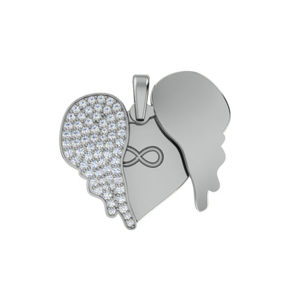 RKC Ciondolo a forma di cuore con ala di moissanite da 0,61 ct, gioielli in argento 925 placcato in oro rosa 14 carati, peso 6 g, altezza 23,50 mm