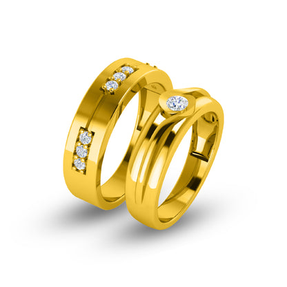 RKC Runde 0,44 Karat Moissanit-925-Silber-Hochzeitspaar-Bänder für die Braut, 14 Karat Roségold vergoldet, Gewicht 8 g