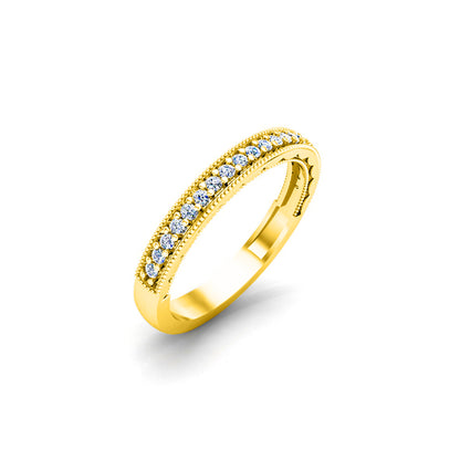 Anello a fascia Half Eternity RKC Moissanite Milgrain Anello a fascia in argento sterling 925 per lei Placcato in oro giallo 14K Peso 2 g Larghezza 2,80 mm