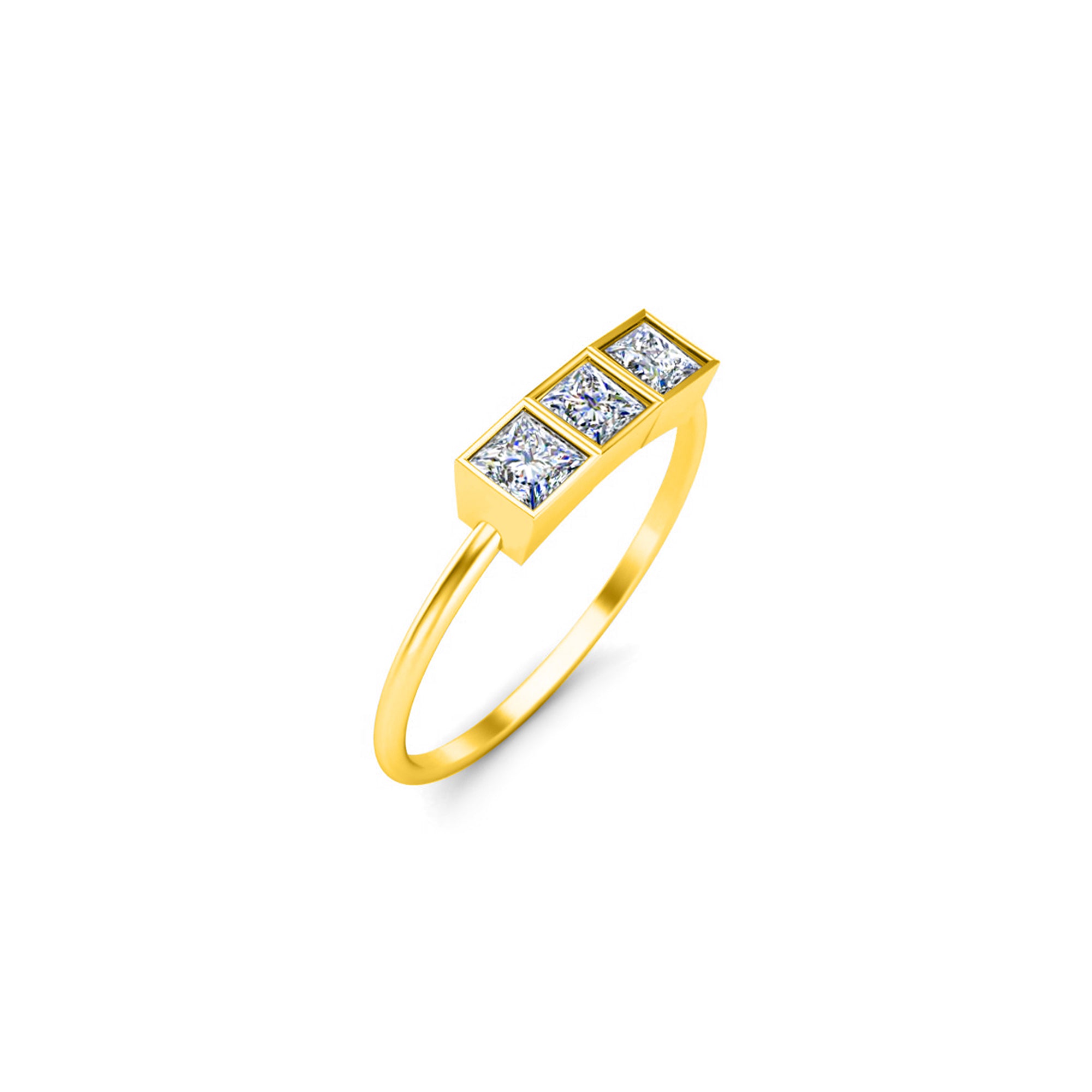 RKC Eheringring aus 925er-Sterlingsilber mit drei Prinzessinnen-Moissanit-Motiven, 14 Karat Gelbgold vergoldet, Gewicht 1,10 g