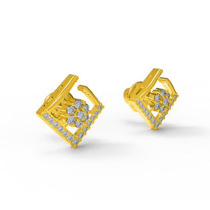 RKC Damen-Ohrring, offener quadratischer Ohrstecker aus 925er-Sterlingsilber, 14 Karat Rose, über 2,00 g, Höhe 11,20 mm