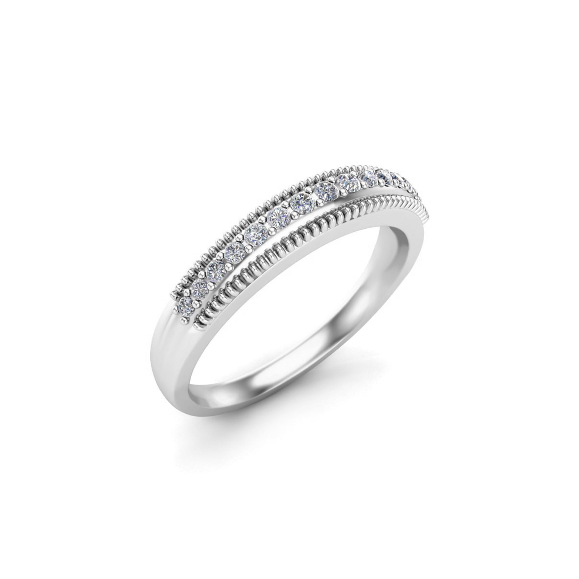 Anello a fascia nuziale mezza eternità rotondo RKC con moissanite, argento sterling 925, placcato oro rosa 14 carati, peso 3,80 g, larghezza 2 mm