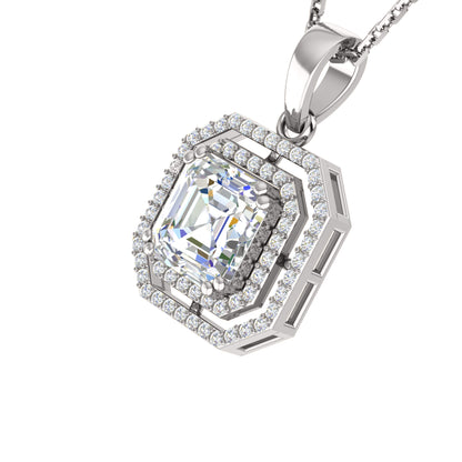 RKC 4,58 Karat Halo-Moissanit-Anhänger mit Kette, 925er Silberschmuck, 14 Karat Gelbgold vergoldet, Gewicht 5,50 g, Höhe 25,50 mm