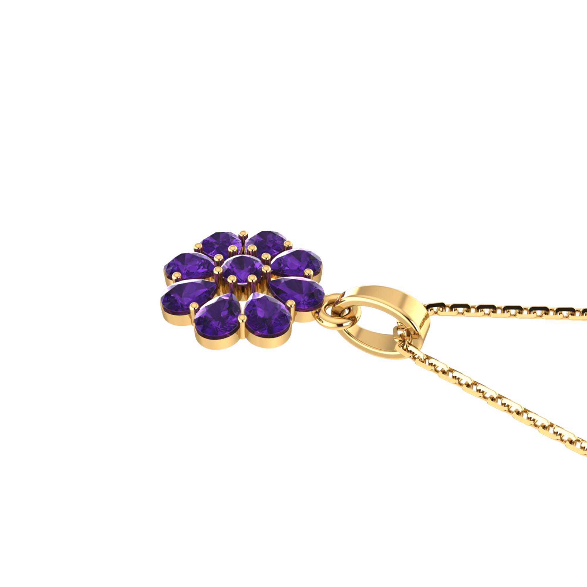 RKC Silver Pear & Round Cut Sapphire Flower Pendant With Link Chain Gold Plated