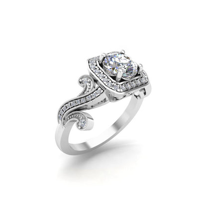 RKC Halo Taglio rotondo Moissanite Milgrain Fidanzamento, Fede nuziale Argento 925 Placcato oro giallo 14K Peso 3,30 g Larghezza 1,80 mm
