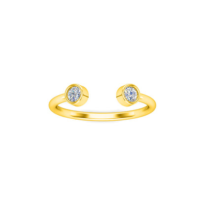 RKC Runder Moissanit-Ring mit zwei offenen Steinen für Damen, 925er Sterlingsilber, 14 Karat Roségold vergoldet, Gewicht 1,25 g, Breite 1,60 mm
