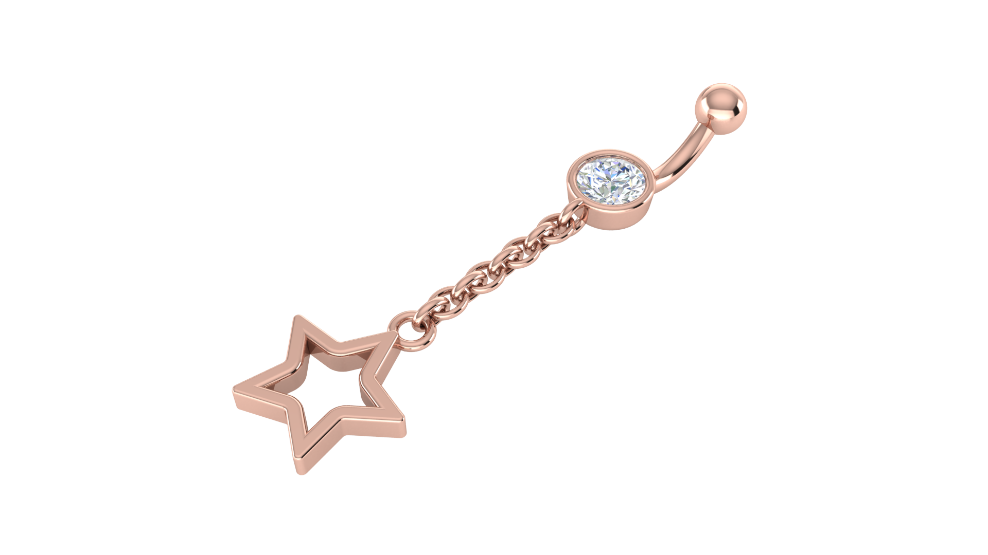 RKC JEWELRY 925 Sterling Silber Drop Star Damen-Bauchnabel, 14 Karat Gelbgold vergoldet, Gewicht 1,20 GM, Höhe 35 mm