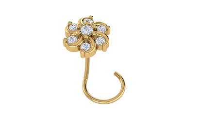 RKC JEWELRY Damen-Nasennadel mit floralem Moissanit-Motiv aus 925er-Sterlingsilber, 14 Karat Gelbgold vergoldet, Gewicht 1,00 g