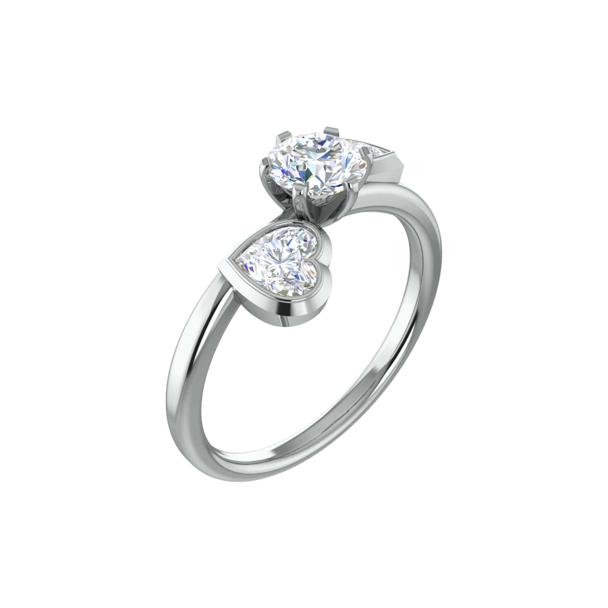 Anello di fidanzamento rotondo con tre pietre RKC in argento 925 placcato in oro giallo 14 carati per donna Peso 2,20 g