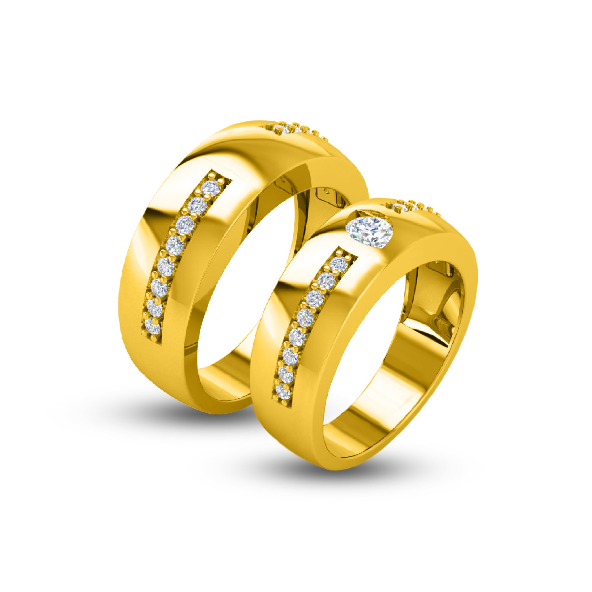 RKC 925 Sterling Silber Moissanit Paar Ringbänder für Sie und Ihn, 14K Weißgold vergoldet, Gewicht 7 g