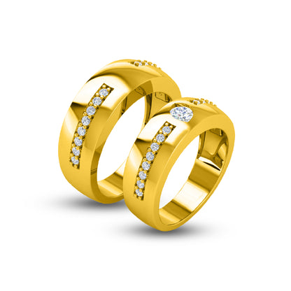 RKC 925 Sterling Silber Moissanit Paar Ringbänder für Sie und Ihn, 14K Weißgold vergoldet, Gewicht 7 g