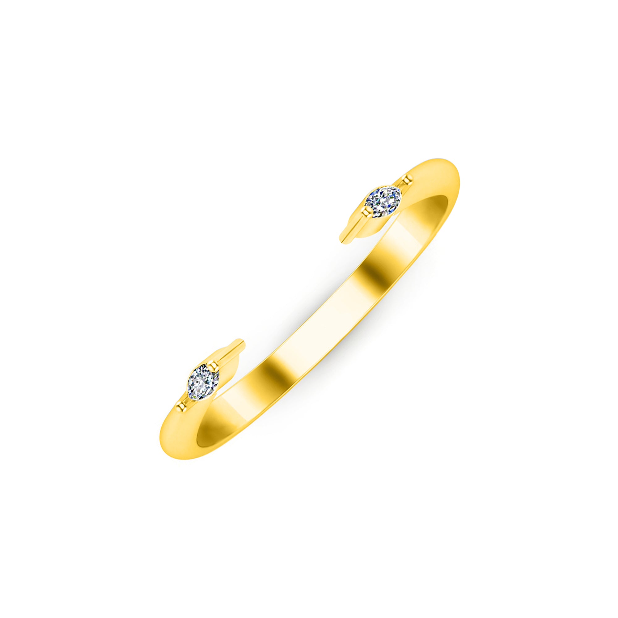 RKC Marquise Cut Moissanit Zwei-Steine-Ring für Damen mit offenem Band, 925er-Sterlingsilber, Gelbgold mit einem Gewicht von 1,70 g, Breite 2,40 mm