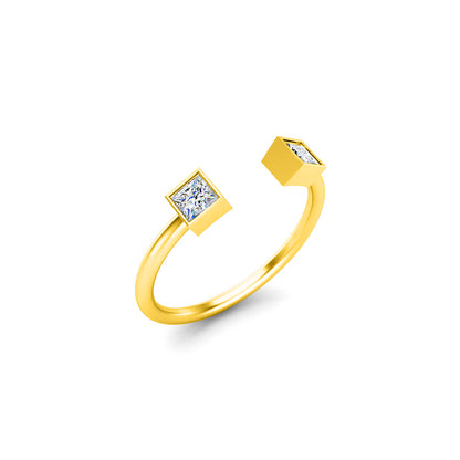 RKC-Moissanit-Prinzessin-Schliff-Ring mit offenem Band, zierlicher Ring aus 925er-Sterlingsilber, 14-Karat-Rosévergoldung, Gewicht 1,30 g, Breite 1,60 mm