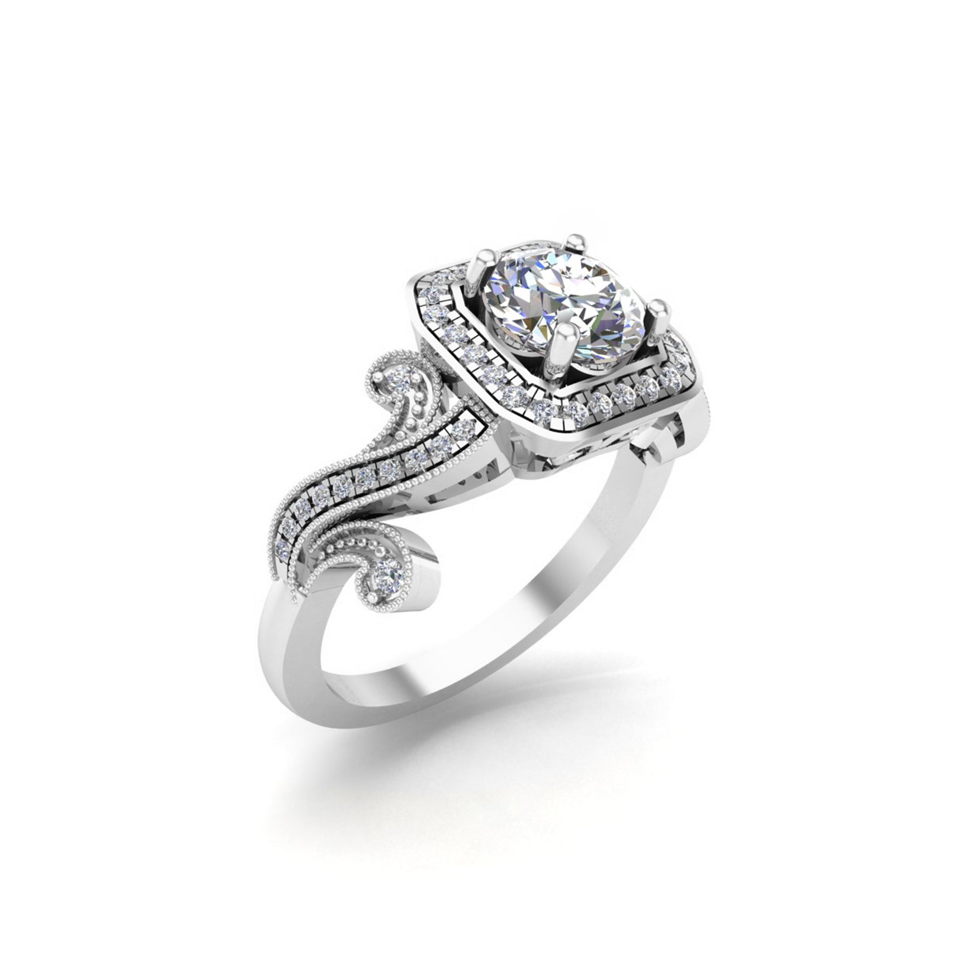RKC Halo Taglio rotondo Moissanite Milgrain Fidanzamento, Fede nuziale Argento 925 Placcato oro giallo 14K Peso 3,30 g Larghezza 1,80 mm