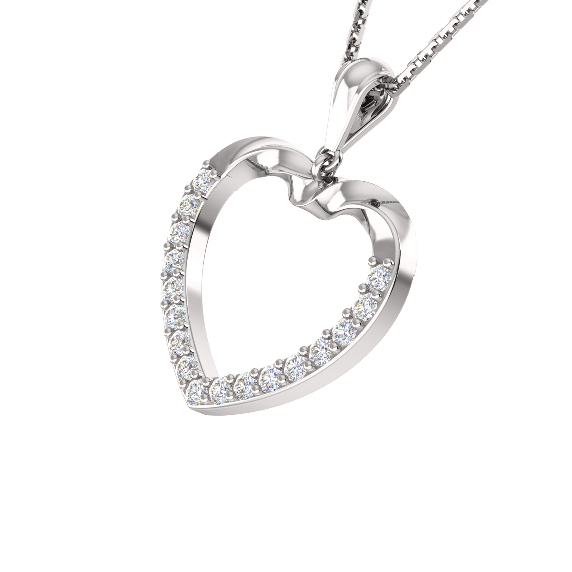 Ciondolo a forma di cuore in moissanite da 0,51 ct RKC, gioielli in argento 925 placcati in oro bianco 14 carati, peso 3,60 g, altezza 28 mm.