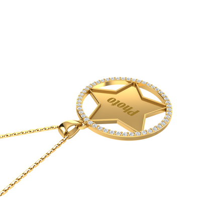 RKC Star Shape Cubic Zirconia Memory Add Own Photo Pendant 14k Yellow Gold Plated Weight-5.50 gm