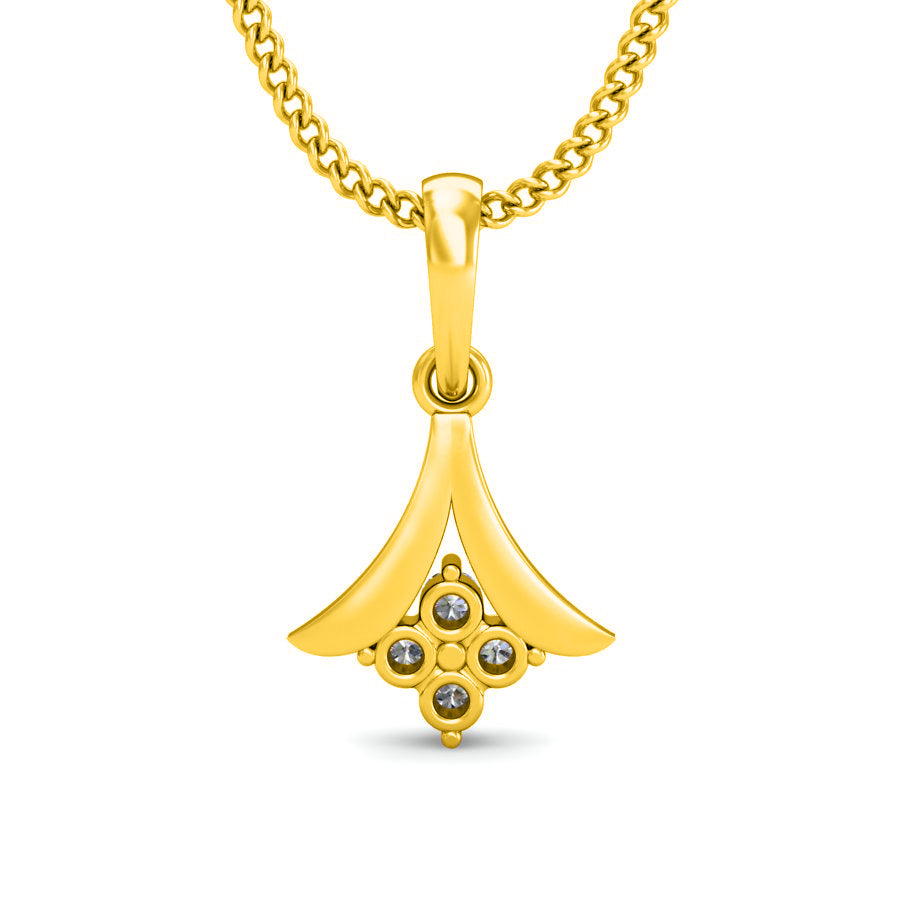 RKC Vier-Steine-Silber-Moissanit-Anhänger mit 0,06 Karat für Damen, 14-Karat-Gelbgold-Finish, Gewicht 2,6 Gramm, Höhe 14 mm