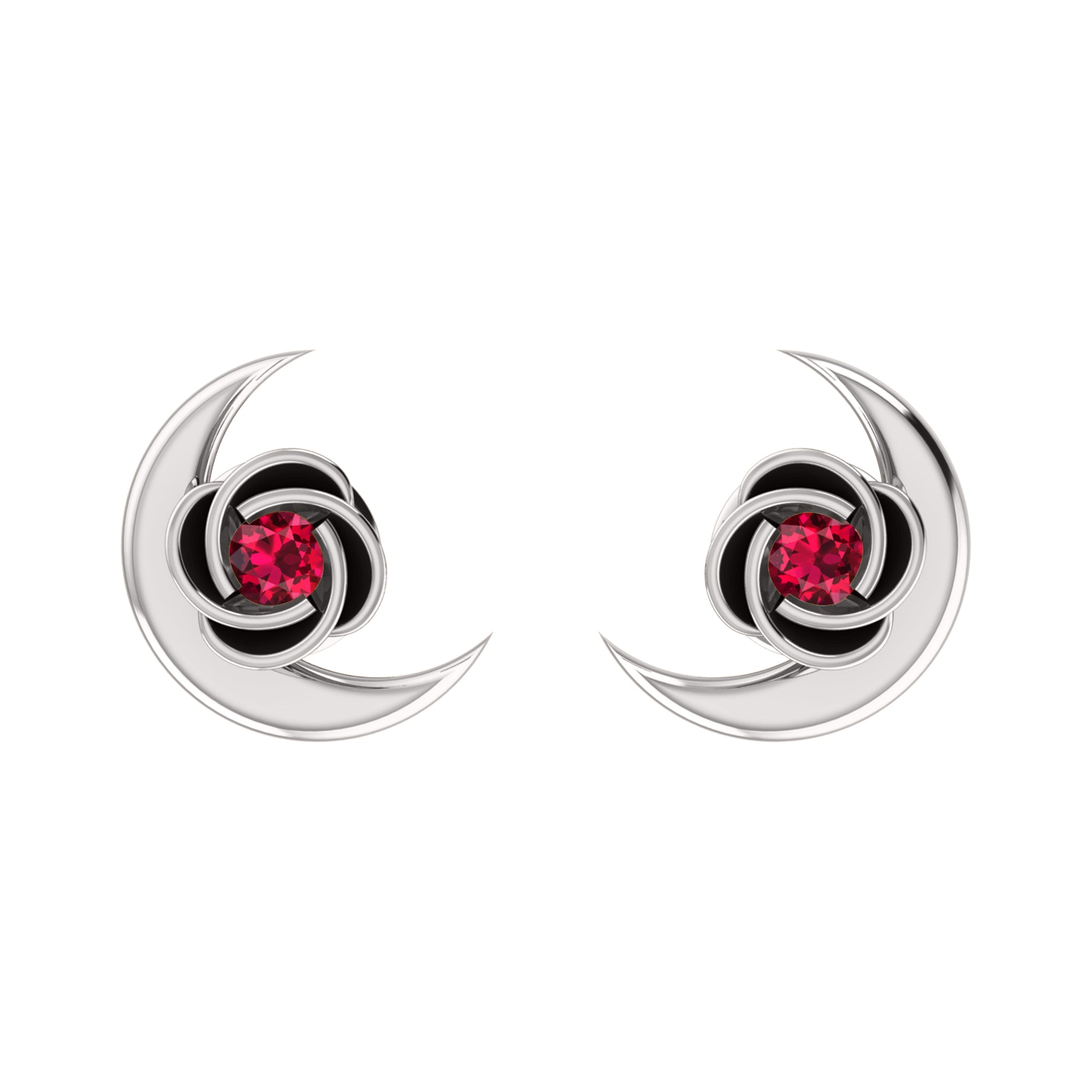 Orecchino da donna RKC in argento sterling 925 con mezza luna respinta in oro bianco 14k oltre 1,60 peso, altezza 9,30 mm