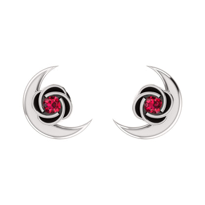 Orecchino da donna RKC in argento sterling 925 con mezza luna respinta in oro bianco 14k oltre 1,60 peso, altezza 9,30 mm