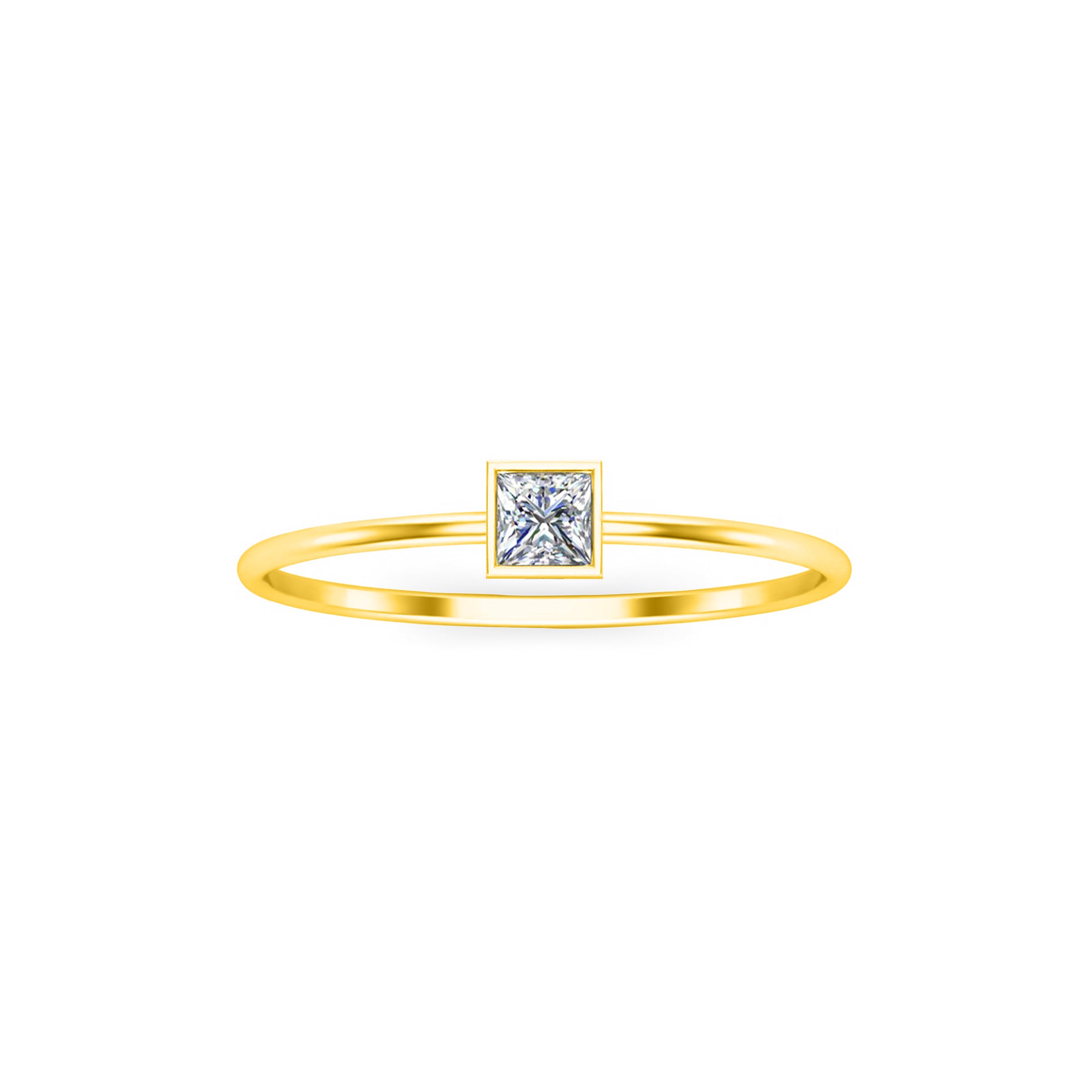 RKC Solitär-Verlobungsring im Princess-Schliff mit Moissanit-Lünette, 925er Silber, 14 Karat Roségold vergoldet, Gewicht 1 g, Breite 1,30 mm