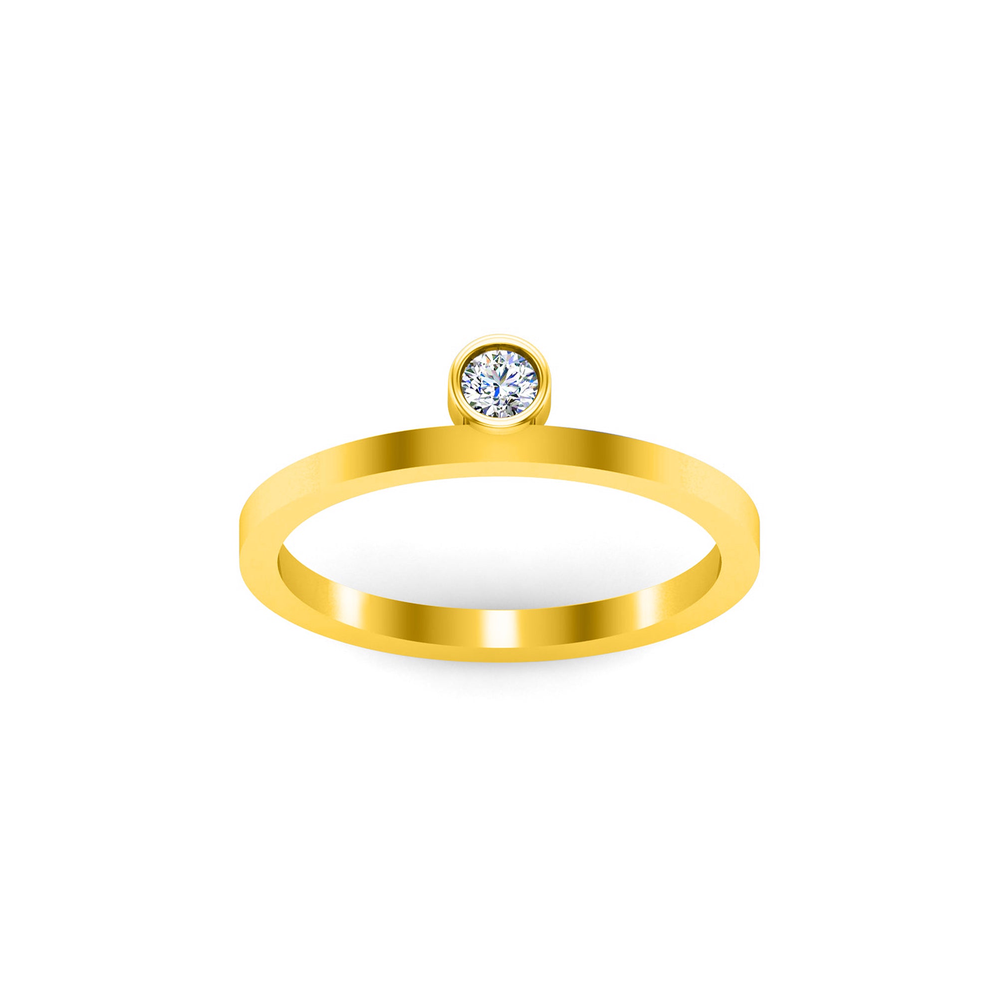 Anello di fidanzamento rotondo in moissanite RKC da 3 mm in argento 925 placcato in oro giallo 14k per donna Peso 1,40 g Larghezza 1,60 mm