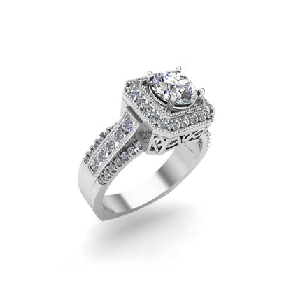 RKC Runder Moissanit-Verlobungs-Halo-Ring für Damen, 925er Silber, 14 Karat Gelbgold vergoldet, Gewicht 6,50 g, Breite 3,50 mm