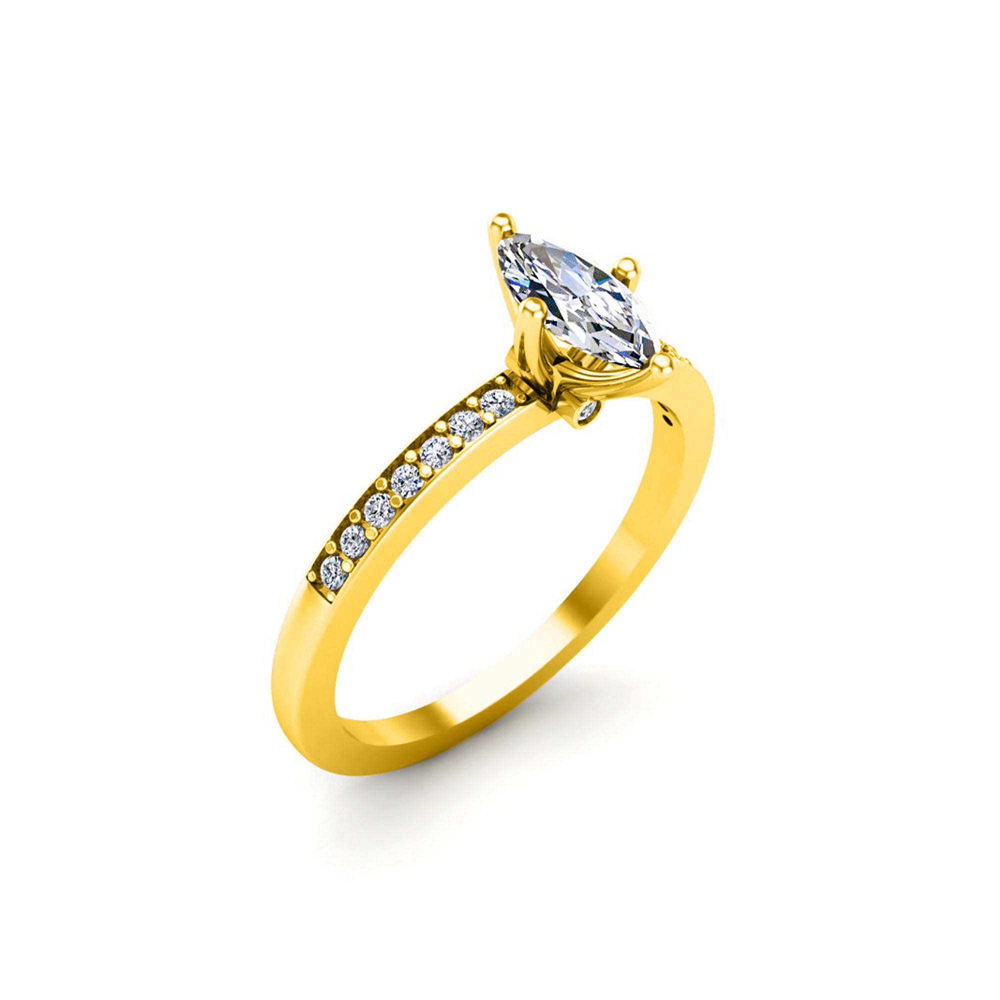 Solitario RKC Marquise Moissanite con accenti Fede nuziale in argento 925 placcato oro giallo 1,60 g