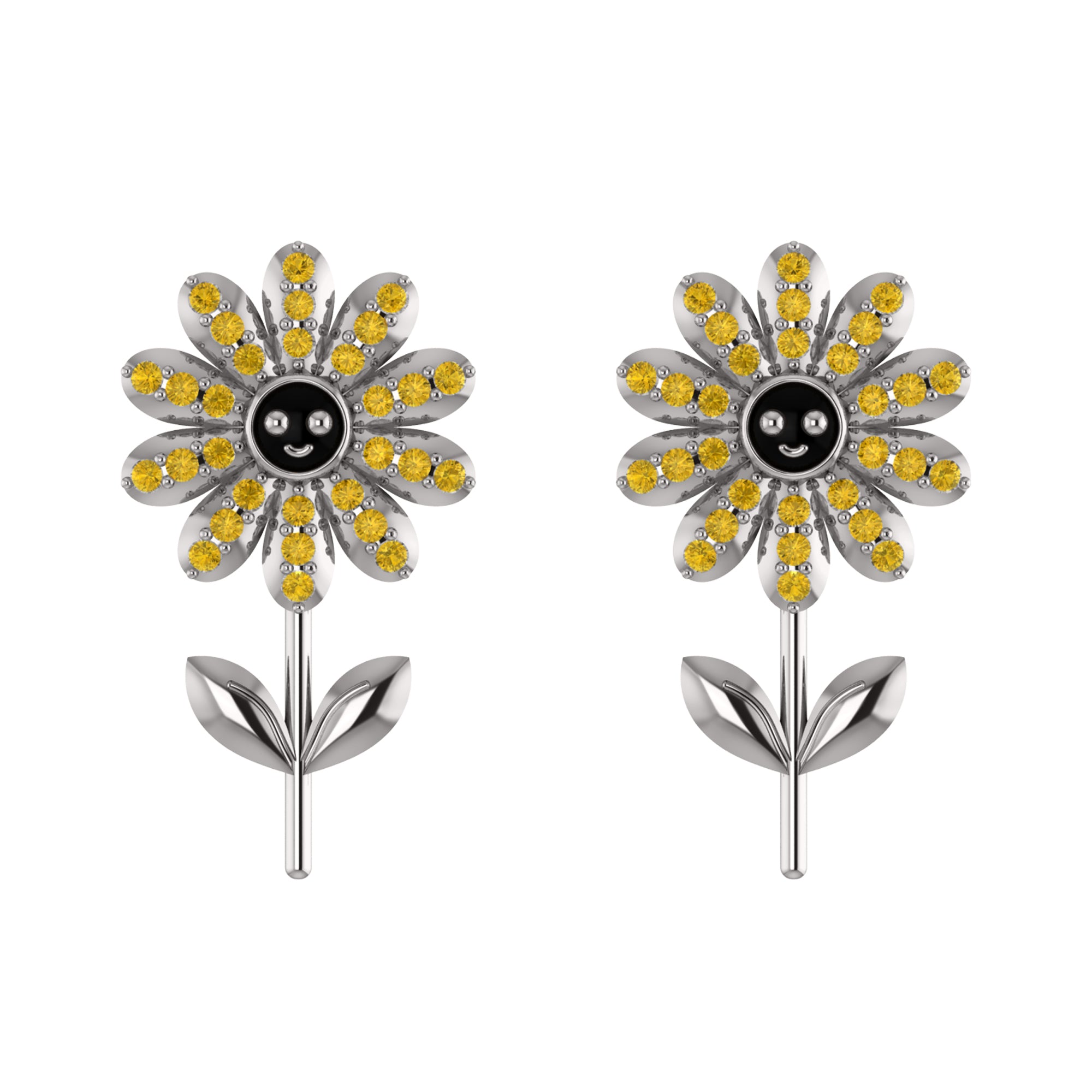 RKC 925 Sterling Silver Girasole Push Back Orecchino da donna in oro bianco 14k su peso 3,00 g, altezza 18,00 mm