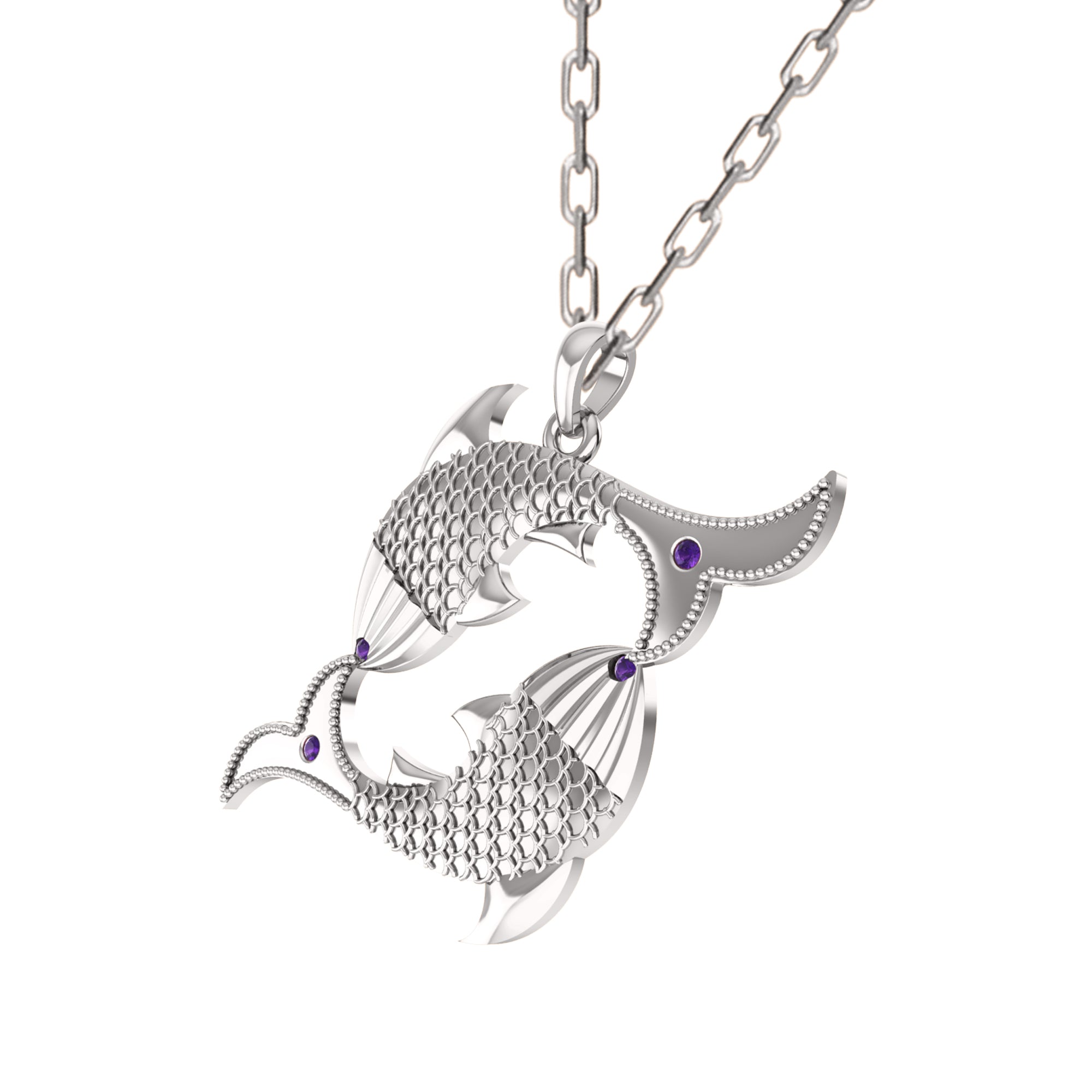 RKC 0,04 Karat Amethyst-Fisch-Anhänger, 925er Silberschmuck, 14 Karat Roségold vergoldet, 5,50 g, Höhe 30 mm