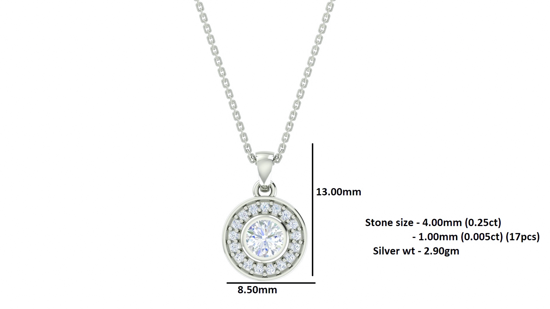 RKC Silver Halo 0,55 CT Moissanit runder Damen-Anhänger, 925er Silber, Gewicht 2,8 g, Höhe 15 mm