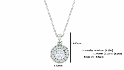RKC Silver Halo 0,55 CT Moissanit runder Damen-Anhänger, 925er Silber, Gewicht 2,8 g, Höhe 15 mm