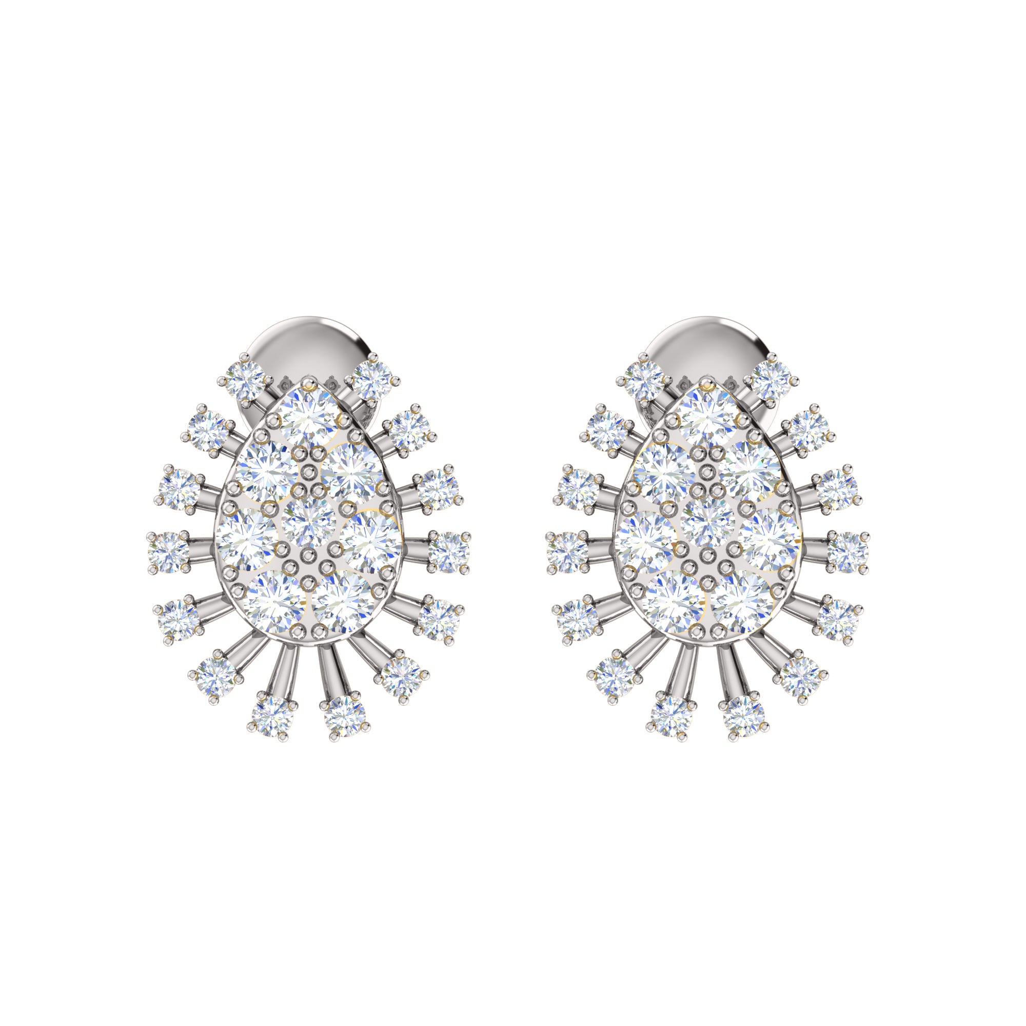 Orecchino da donna a grappolo in argento sterling 925 RKC 14k bianco su peso 3,00 g, altezza 14,00 mm
